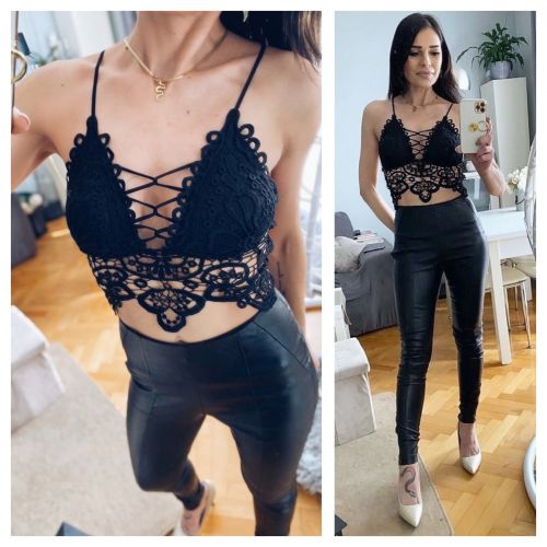 Top z koronki bralet czarny