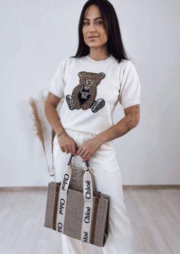 Sweterek z misiem złamana biel  ecru