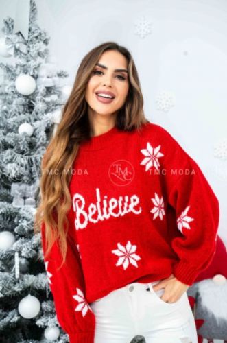 Sweter Believe czerwony biały